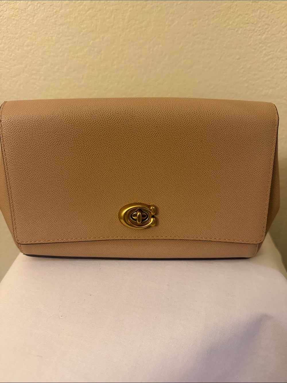 Coach Turn-Lock Clutch in Tan